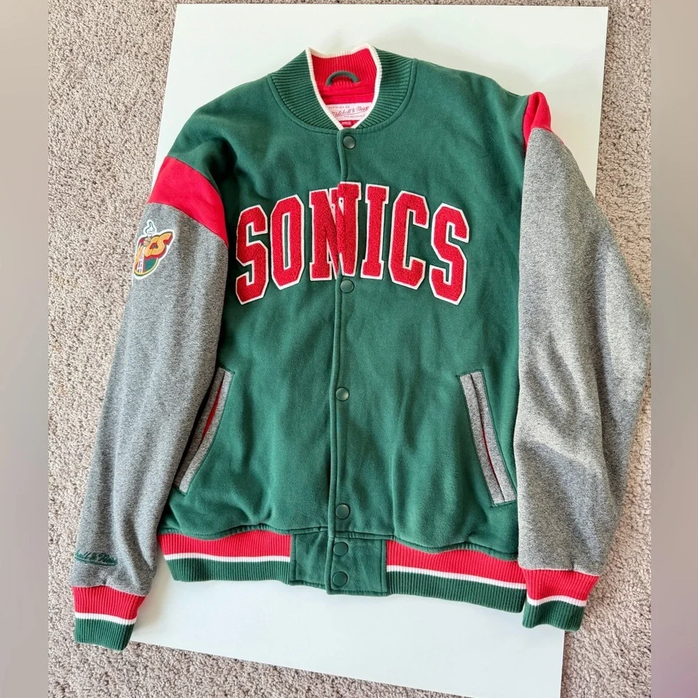 Mitchell & Ness Seattle Super Sonics Varsity Jacket Hardwood Classics Sz L - Picture 5 of 16
